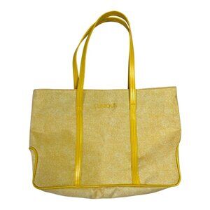 Clinique Yellow Canvas Tote Bag Faux Leather Trim Large Shopper